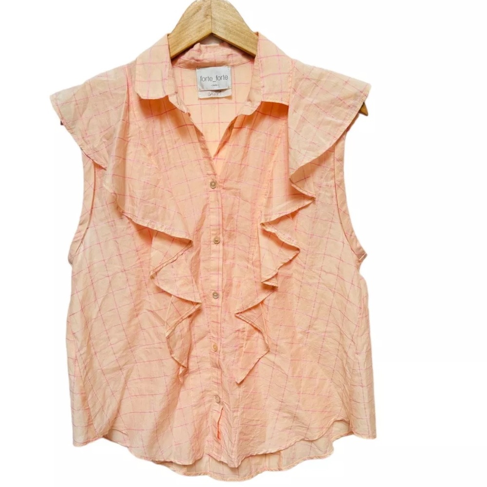 Forte Fortw Short Sleeve Button Front Womens Sz 0 Cotton Blouse - Picture 2 of 5